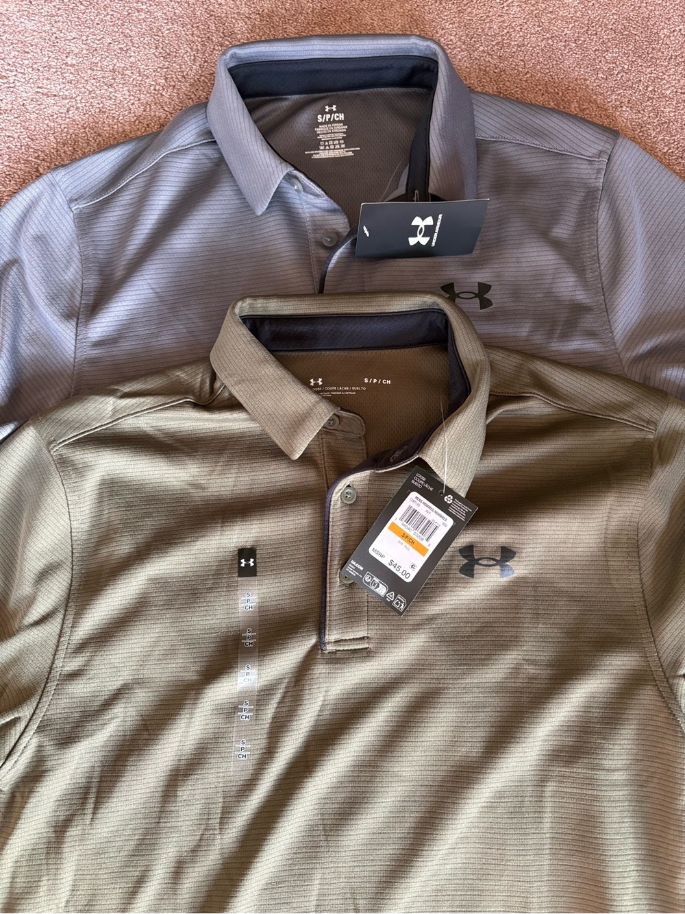 Under Armour Men’s set of 2 office golf casual Tech shirts size small NWT